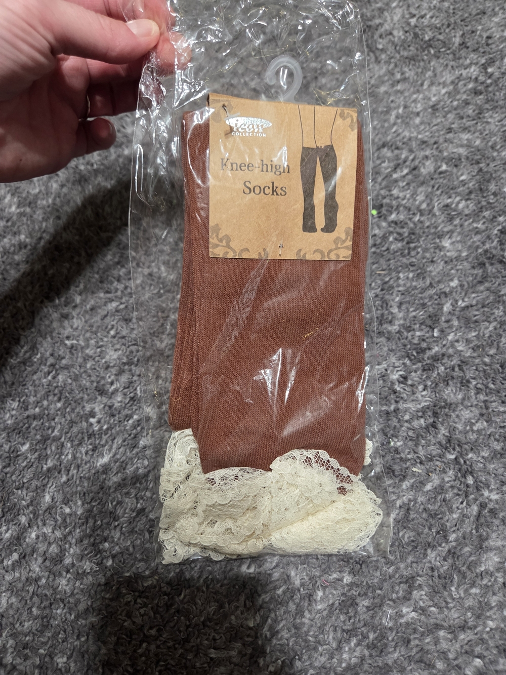 Knee-High Lace Trim Socks - Brown